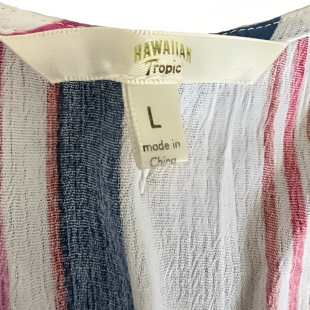 Hawaiian Tropic Romper L Striped Beach Coverup White Multicolor SleevelessV-Neck - Picture 2 of 8